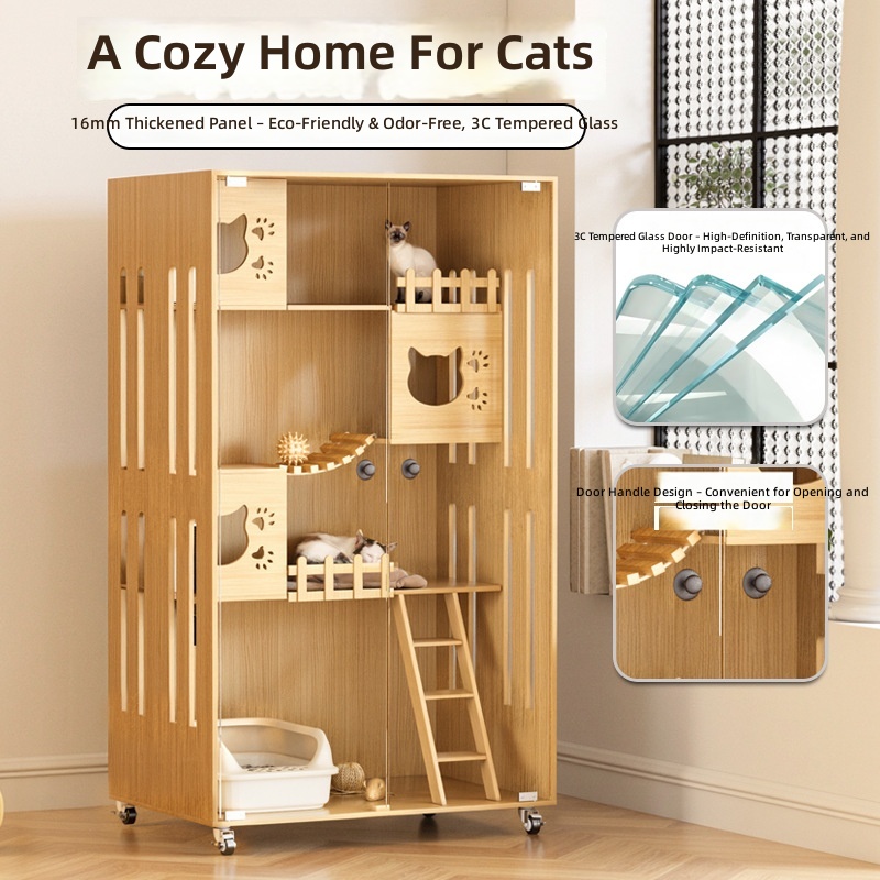 Cat Scratching Post - Large MultiLevel CatHouse for Indoor Cat,Wooden